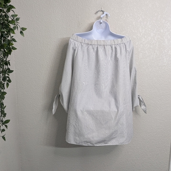 Tibi Revolve Cotton White Black Striped Off The Shoulder Tunic Top 3/4 Sleeve 10 - Picture 2 of 12